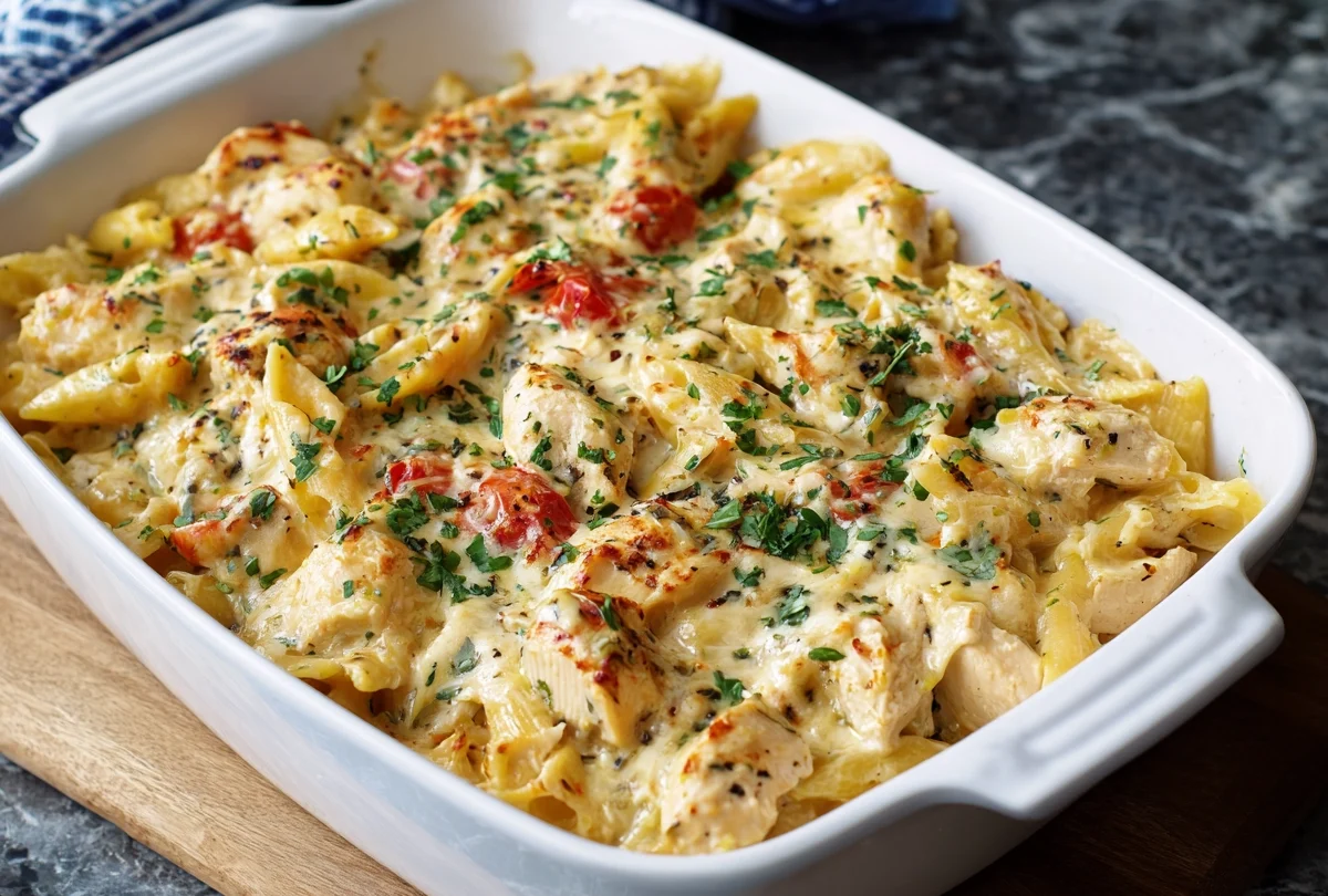 creamy chicken pasta bake