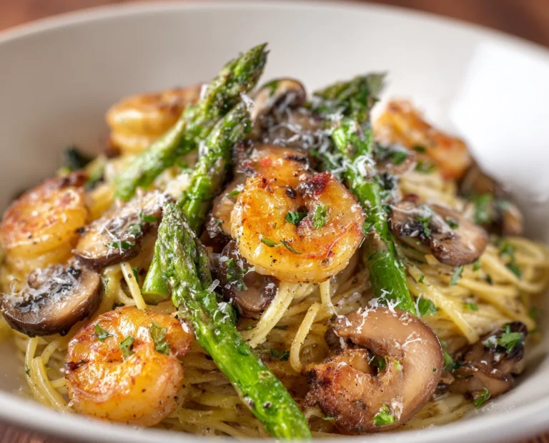 shrimp asparagus mushroom pasta