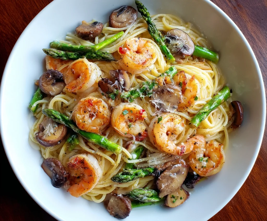shrimp asparagus mushroom pasta recipe
