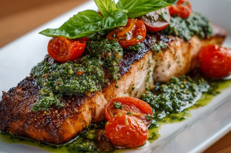 One Pan Basil Pesto Salmon That Melts in Your Mouth
