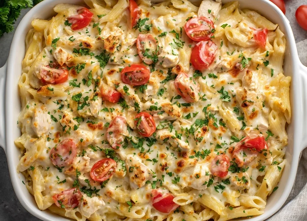 creamy chicken pasta bake