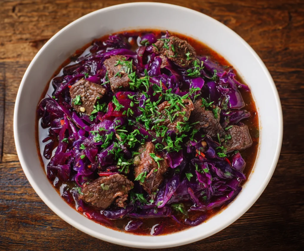 minced venison and red cabbage stew
